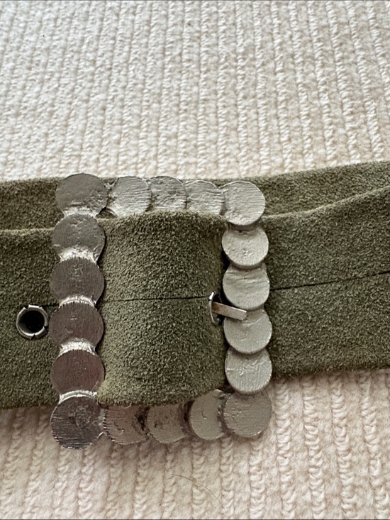 Olive Suede Round-Disc Rectangular Buckle Belt main image 5